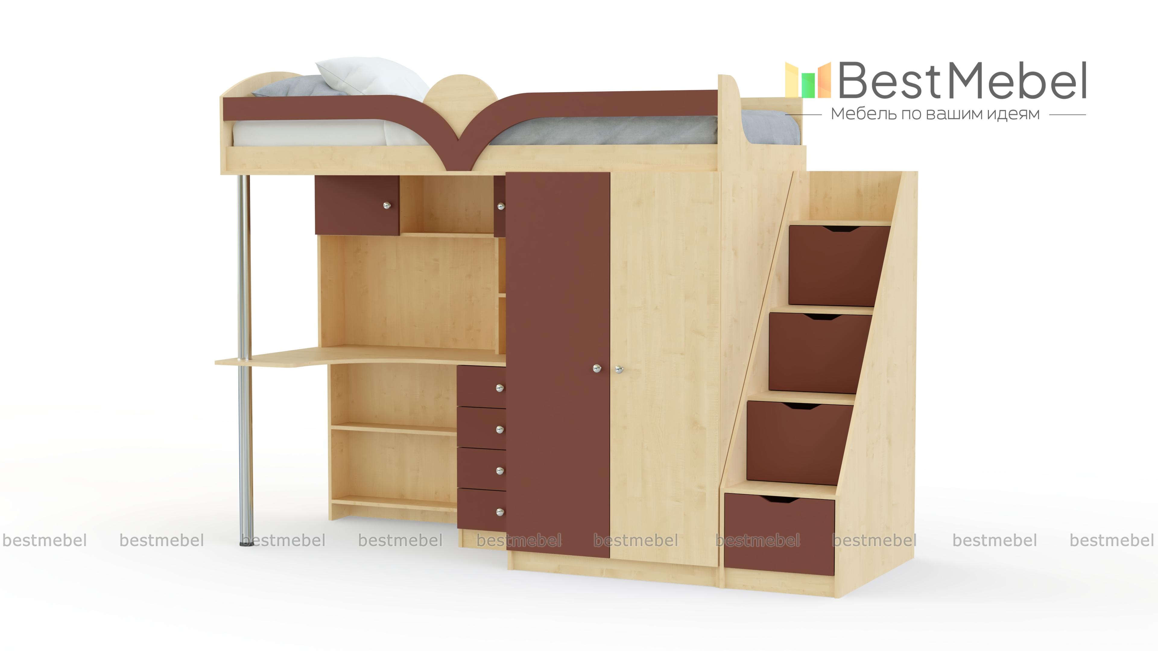 Кровать-чердак с рабочей зоной Мираж К-32 BMS - Фото